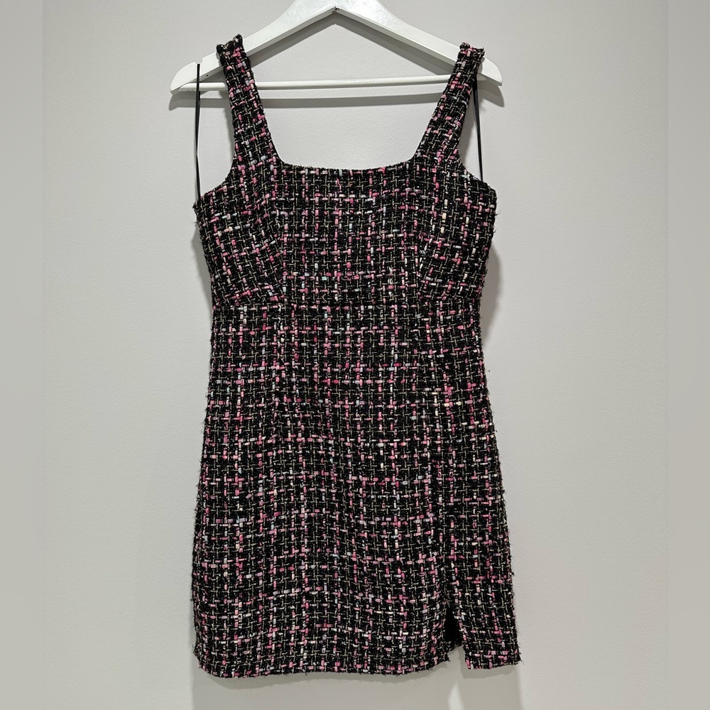 NEW Sincerely Jules Black/Pink Multi Colour Tweed Dress Size M NWOT